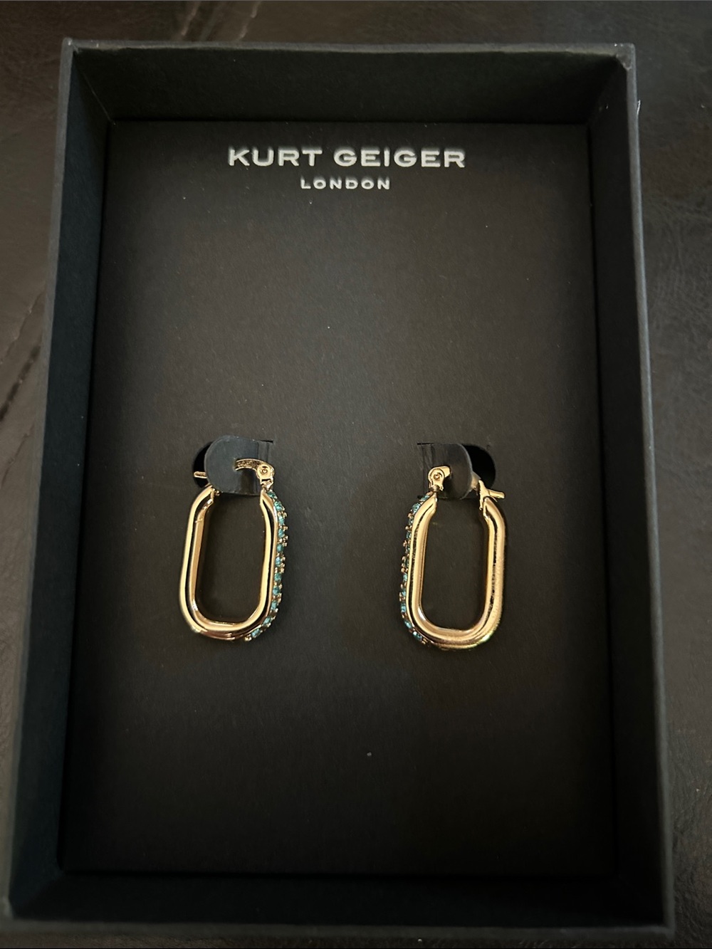 Kurt Geiger Gold-Tone Oval Hoop Earrings with Blue Stones